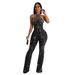 Women's solid color hot diamond sleeveless halterneck trousers jumpsuit_ipsvogv.com