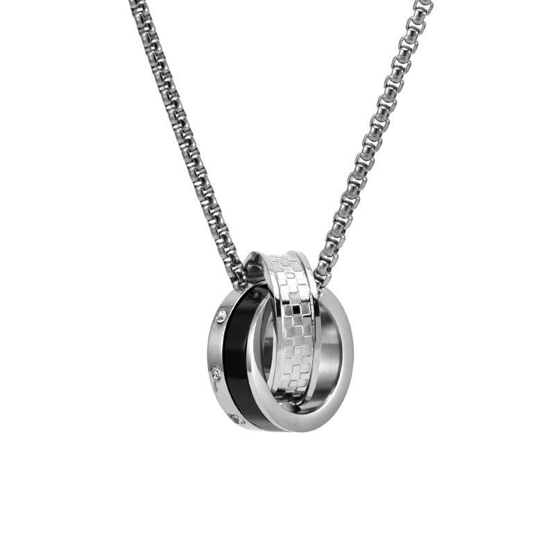 Men's Jewelry Fashion Stainless Steel Double Circle Crystal Necklace Double Ring Pendant Hip Hop Trendy Personality Long Sweater Chain_ipsvogv.com