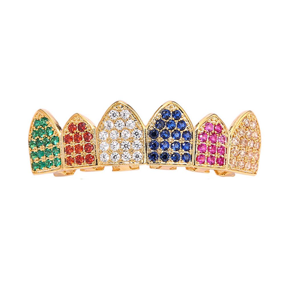 New Hot Sale Colorful 6 Color Micro Inlaid Zircon Hip Hop Braces Canines Vampire Teeth Hip Hop Jewelry_ipsvogv.com