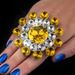 fashion flower-shaped colored diamond ring simple shiny rhinestone opening adjustable ring women ring_ipsvogv.com