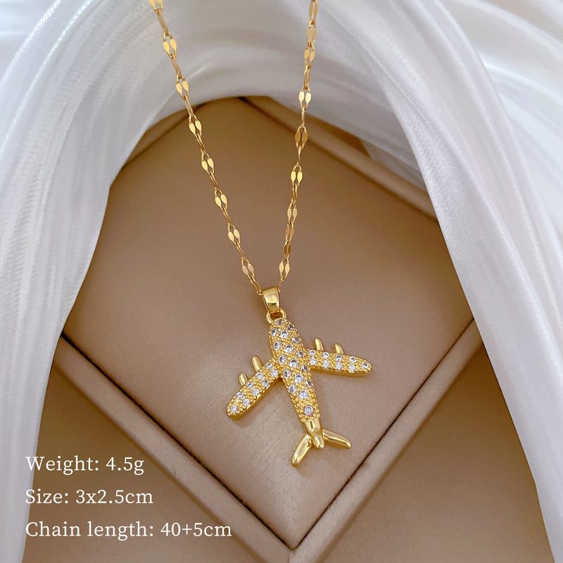 Combat 【 】 Aircraft Light Luxury Charm Gorgeous Full Diamond Necklace Women's Versatile Clavicle Titanium Steel Chain 【 】_ipsvogv.com
