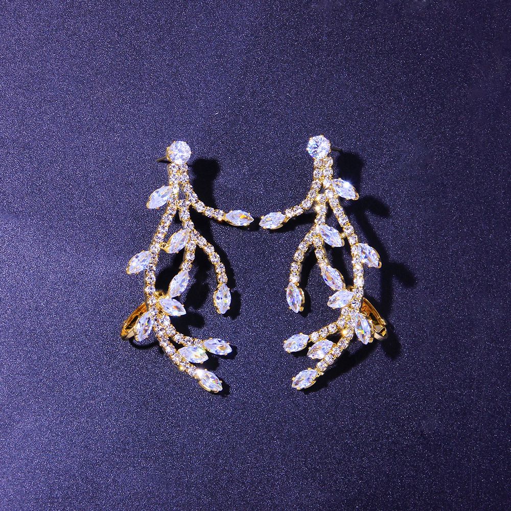 Hot-selling Jewelry Disordered Branch-shaped earrings Trendy Double Buckle Micro-inlaid Zircon earrings earrings_ipsvogv.com