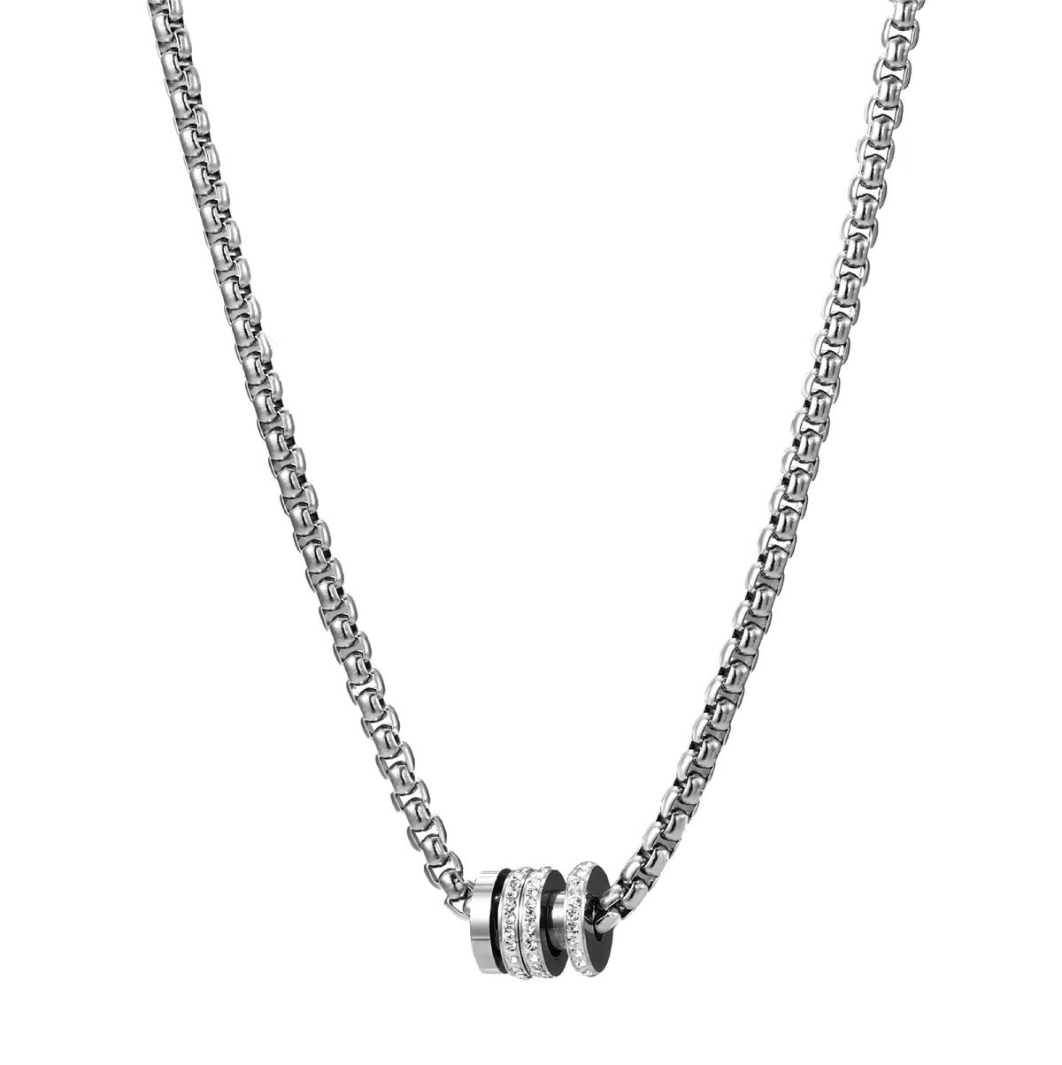 Niche design, high grade women's cool titanium steel necklace, men's trendy stacking diamond studded double layer slim waist couple's luck pendant_ipsvogv.com