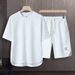 Men's Clothing Summer fashion brand new short sleeved T suit men's loose large size shorts set advanced handsome waffle two piece suit_ipsvogv.com