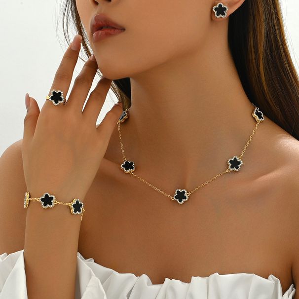 2024 Women's Bracelet Jewelry Set with Flower Diamond Set, Necklace, Earrings, Versatile, and Unique Rings_ipsvogv.com