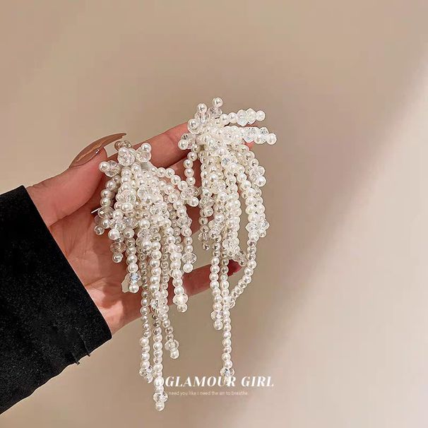 Women’s Jewelry Set Fashion Exaggerated Pearl Crystal Flower Tassel EarringsNew Style High End Temperament Fairy Earrings For Women_ipsvogv.com