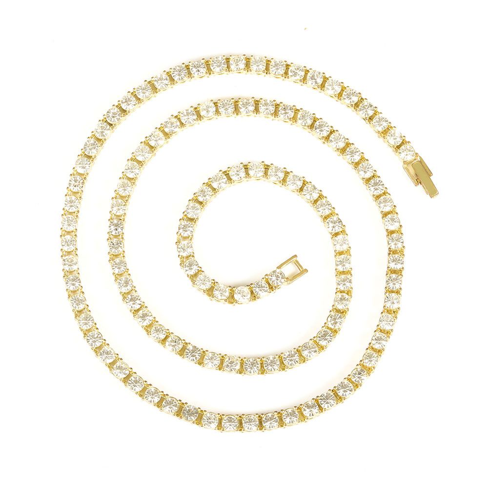 Hip Hop Single Row 4MM Tennis Chain Alloy Full Rhinestone Necklace_ipsvogv.com