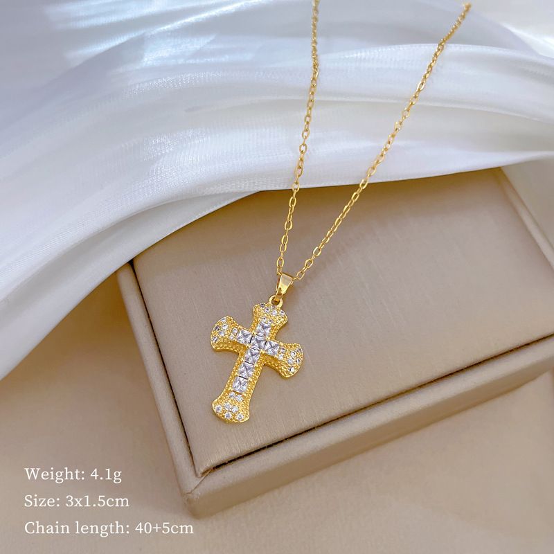 Titanium Steel 【 】 Cross Zircon Light Luxury Temperament Gorgeous Full Diamond Necklace Women's Versatile Collarbone 【 】_ipsvogv.com