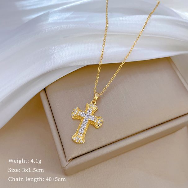 Titanium Steel 【 】 Cross Zircon Light Luxury Temperament Gorgeous Full Diamond Necklace Women's Versatile Collarbone 【 】_ipsvogv.com
