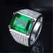 Korean Version Of Natural Emerald For Men, Fully Plated With Diamond, Green Zircon, And Colored Gemstone, Open Ring_ipsvogv.com