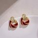 Women's earrings high-end retro slim geometric earrings 2023 autumn and winter burgundy earrings Hong Kong style earrings for women_ipsvogv.com