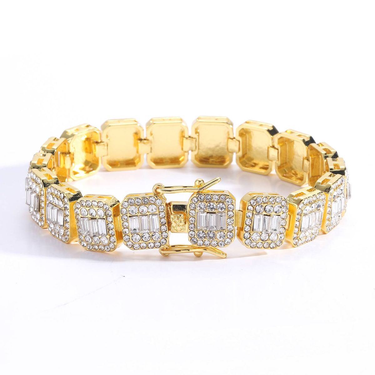 Men’s Jewelry Set Fashion Hip Hop Bracelet 13mm Square Diamond Round Diamond Cuban Chain Full Diamond Men's Trendy Bracelet_ipsvogv.com