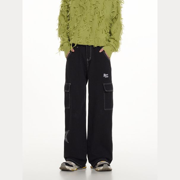 Men's Clothing star design jeans men ins trendy retro straight pants loose niche casual trousers_ipsvogv.com