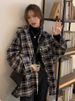 Plaid shirt Hong Kong taste vintage blouse female fat mm large size loose lazy wind long-sleeved shirt coat_ipsvogv.com