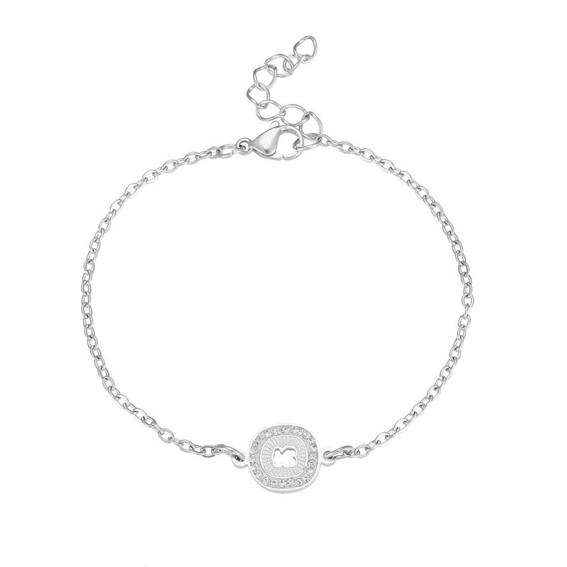 304 Stainless Steel Bear Bracelet With Pockmarks And Diamonds Simple Oval Diamond Women's Bracelet_ipsvogv.com