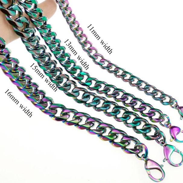 Miami Cuban Link Chain Multicolor Rainbow Heavy 316L Stainless Steel Colorful Curb Necklace Personalized Jewelry Hip Hop Choker Chain, 11~16mm Width_ipsvogv.com