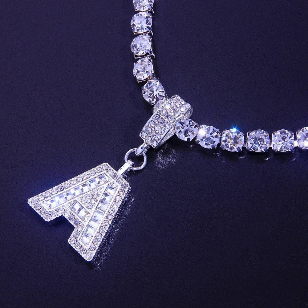 Diamond Letter Necklace Simple Alloy Custom Pendant Necklace Hip-hop Joker Jewelry Choker_ipsvogv.com