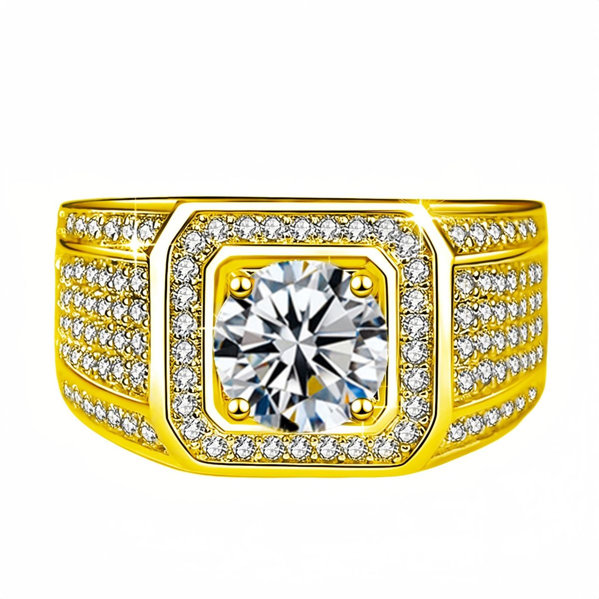 Yihua Domineering Full Diamond Starry Zircon Trend Versatile 2-carat Moissanite Big Men's Ring_ipsvogv.com