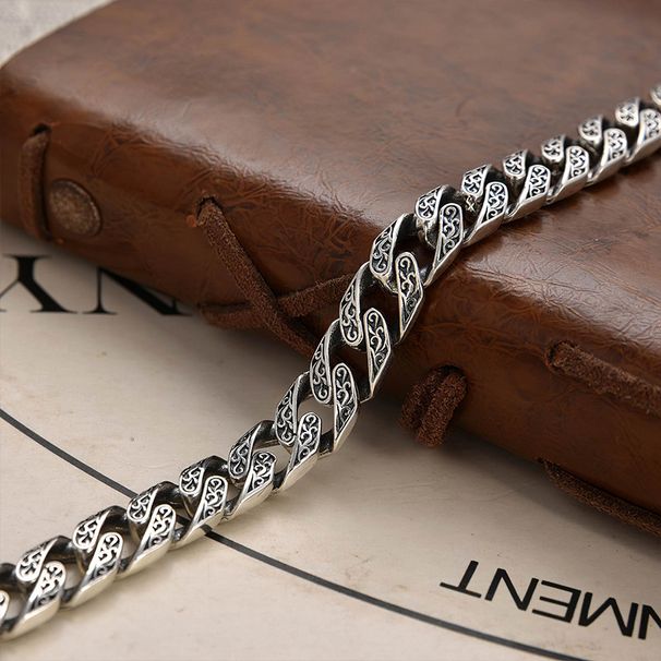 Cuban Sterling Silver For Men Birthday Gift Handmade Light Luxury Tang Grass Pattern Men's Jewelry Bracelet_ipsvogv.com