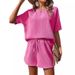 Holiday Daily Women's Simple Style Solid Color Polyester Jacquard Shorts Sets Shorts Sets_ipsvogv.com