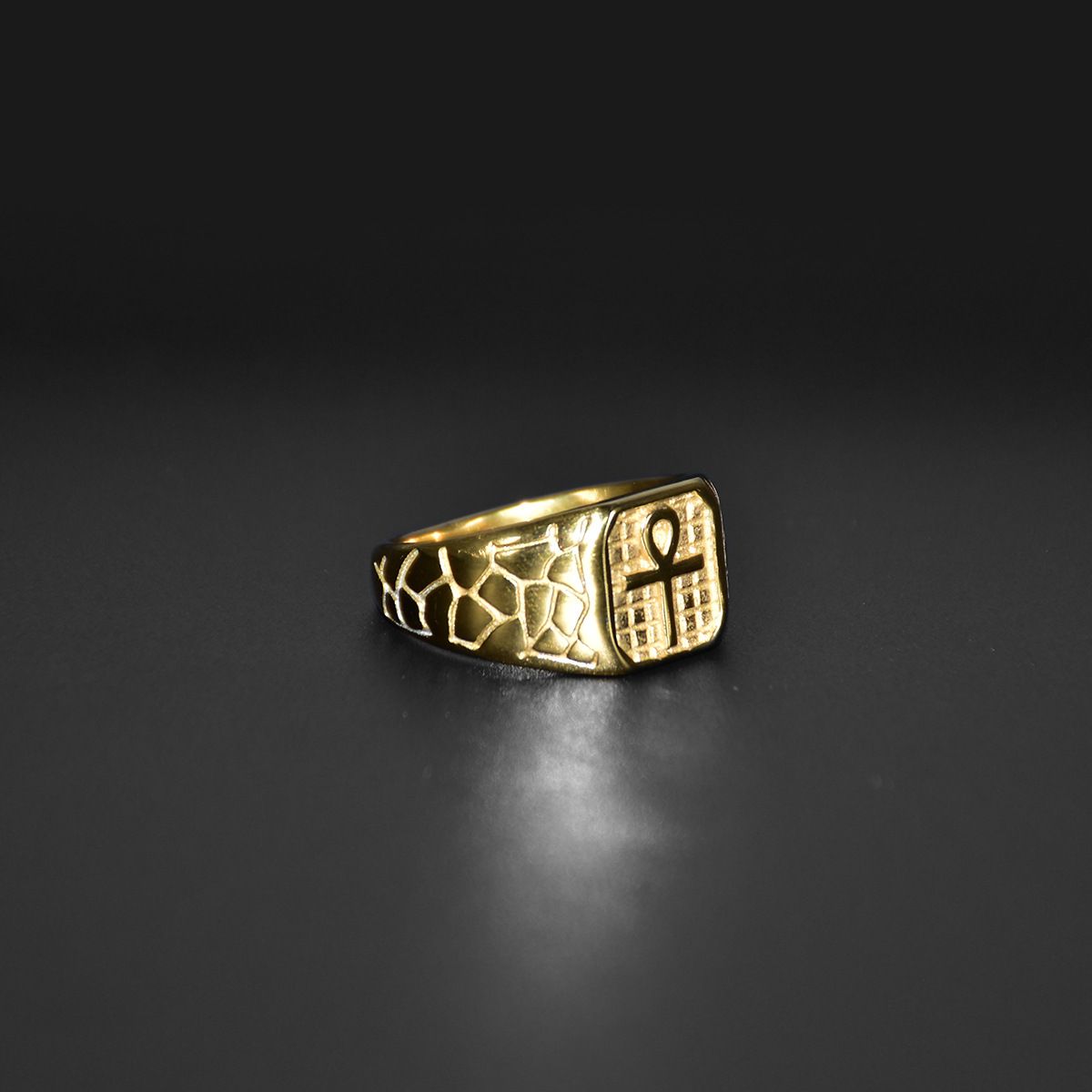 Statement Rings 316 stainless steel gold plated Ankh polished striped ring_ipsvogv.com