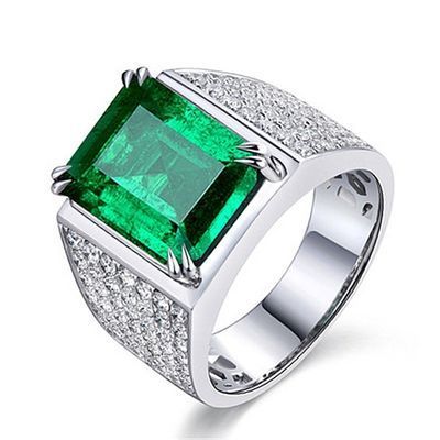Korean Version Of Natural Emerald For Men, Fully Plated With Diamond, Green Zircon, And Colored Gemstone, Open Ring_ipsvogv.com