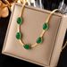 Titanium Steel Five Emerald Blade Chain Bracelet Necklace Set With Advanced Design Sense, Small Neckchain Accessories_ipsvogv.com