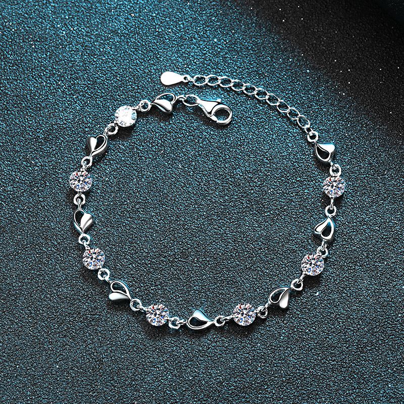 S Pure Silver Mosang Stone Bracelet Women's To Heart Noble Handicraft Plated With Pt950 Gold Straight_ipsvogv.com