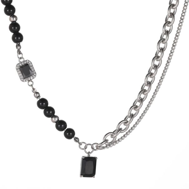 High End Trendy Pearl Black Sapphire Titanium Steel Necklace For Men And Women_ipsvogv.com