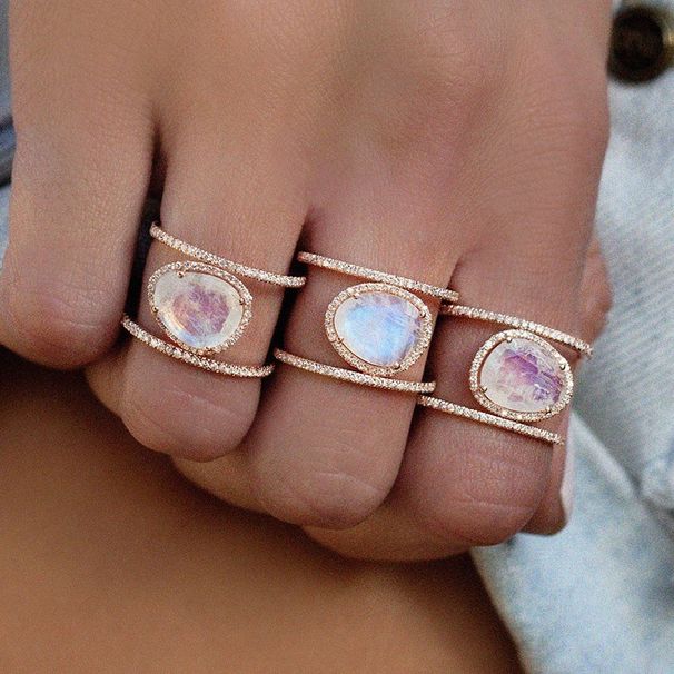 Yiwu Sanjie's New Irregular Moonlight Stone Plated With 14k Rose Gold Micro Inlaid Hand Ring_ipsvogv.com