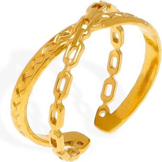 Double Chain Cross Stainless Steel Ring Creative K Gold Titanium Steel Rotatable Ring Jewelry_ipsvogv.com