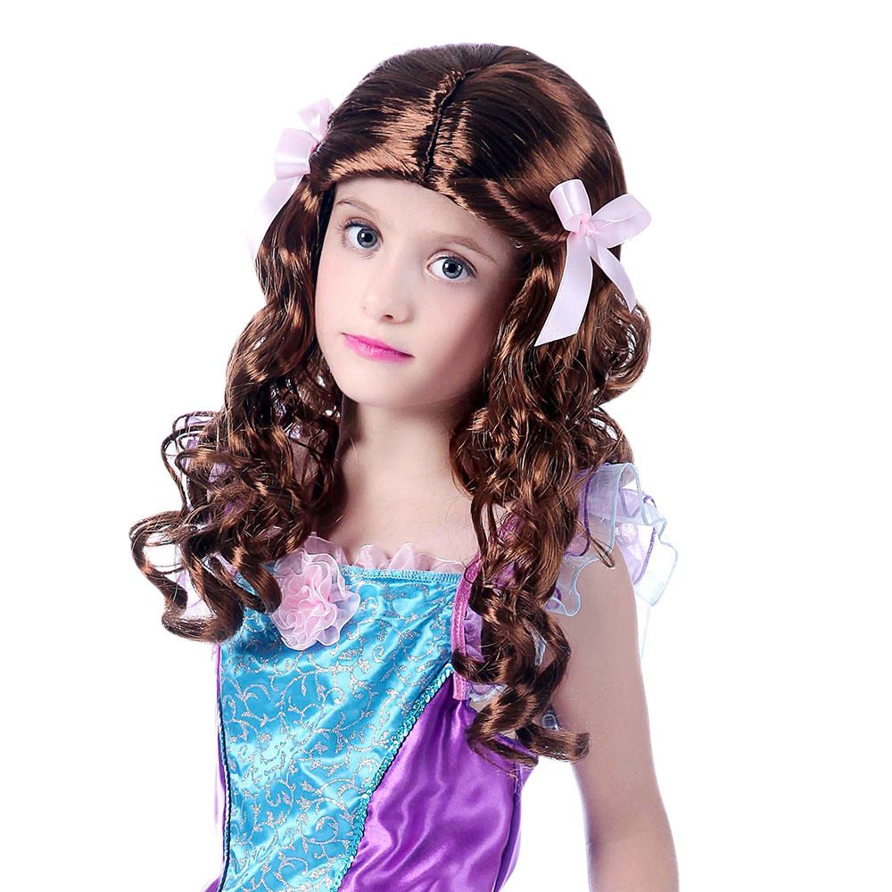 Children's Day Halloween Christmas girl performance cos princess brown hair braided long curly hair_ipsvogv.com