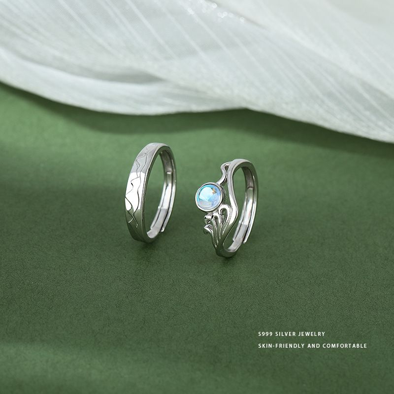 Abao S999 Full Silver Moonlight Stone Sea Oath Mountain Alliance National Style Couple's Ring With Advanced Design_ipsvogv.com
