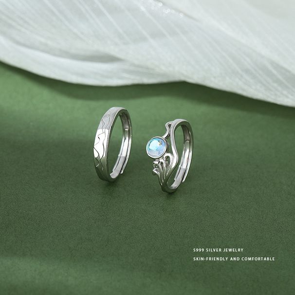 Abao S999 Full Silver Moonlight Stone Sea Oath Mountain Alliance National Style Couple's Ring With Advanced Design_ipsvogv.com