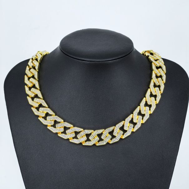 Unisex 17mm Alloy Diamond Necklace For Men Fashion Brand Hip Hop Style Cuban Bracelet_ipsvogv.com
