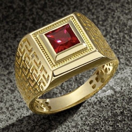 gold-plated Simple And Fashionable, Red Square Zircon Men's Ring, Striped Ring_ipsvogv.com
