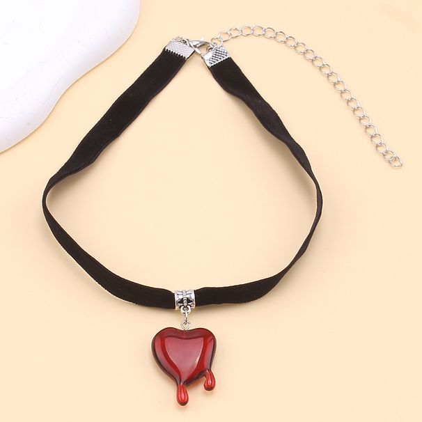 Halloween Gothic Dark Blooddrop Love Necklace Personalized Trendy Hip Hop Heart Shaped Velvet Accessories_ipsvogv.com
