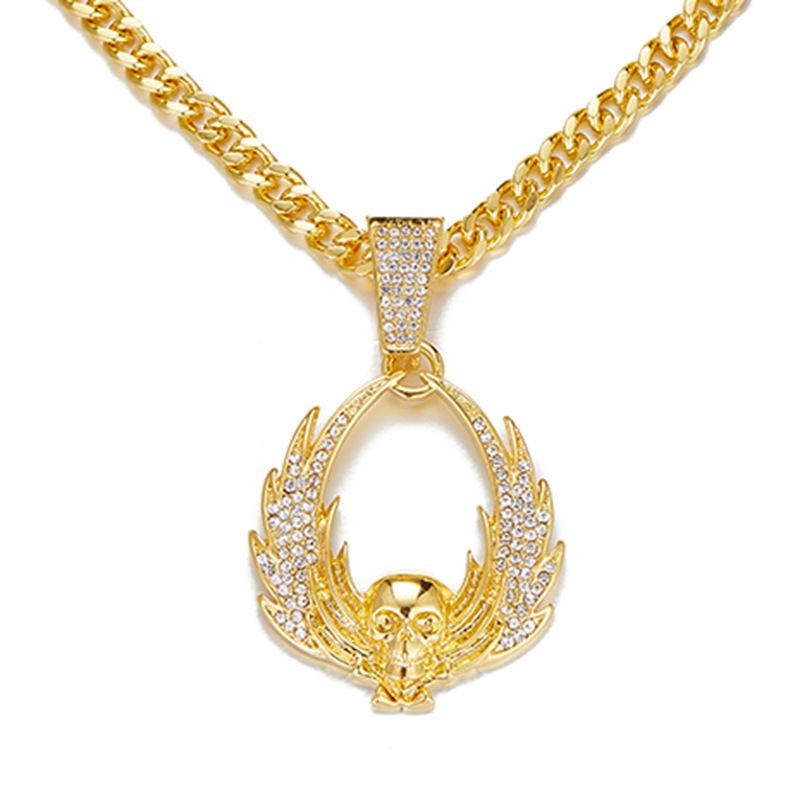 Alloy skull double wing pendant Cuban accessories necklace hip hop suit Halloween daily wear_ipsvogv.com