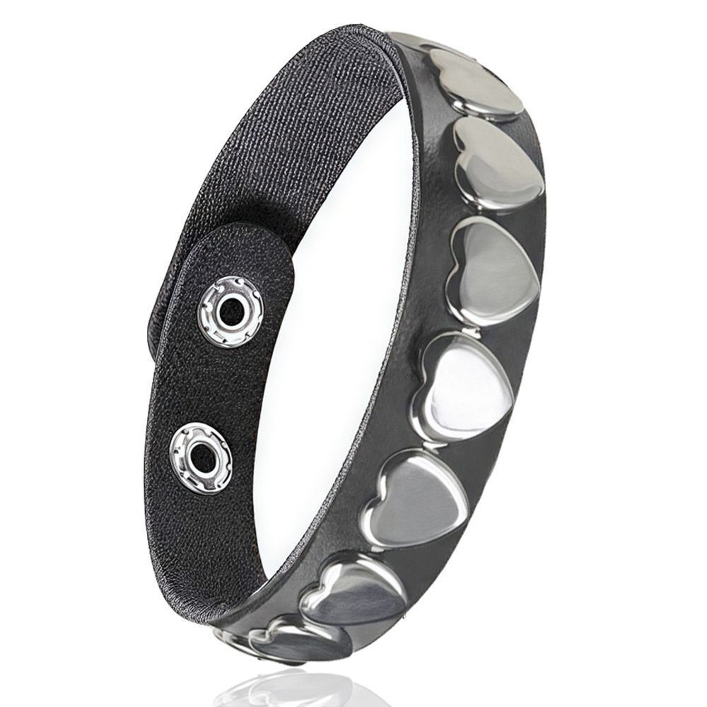 Trendy Fashion Multi-layer Leather Bracelet Punk Style Heart Rivet Wristband Men's Hip-hop Jewelry_ipsvogv.com