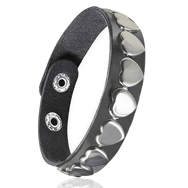Trendy Fashion Multi-layer Leather Bracelet Punk Style Heart Rivet Wristband Men's Hip-hop Jewelry_ipsvogv.com