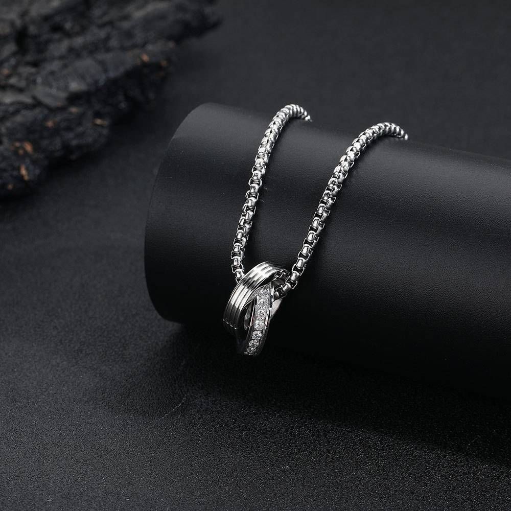 Titanium Steel Zircon Necklace For Men And Women, Personalized Interlocking Double Rings, Simple Hip Hop Sweater Chain, Couple Jewelry_ipsvogv.com
