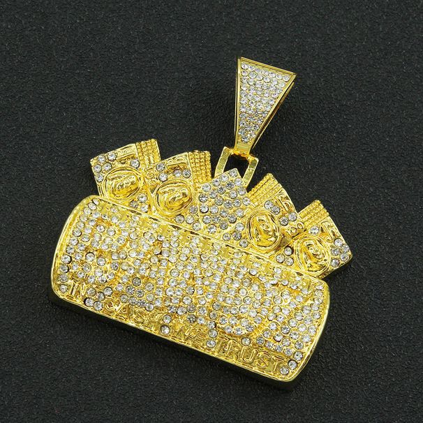 Personalized men's cool hip-hop full diamond Cuban chain trend letter exaggerated pendant necklace accessories_ipsvogv.com