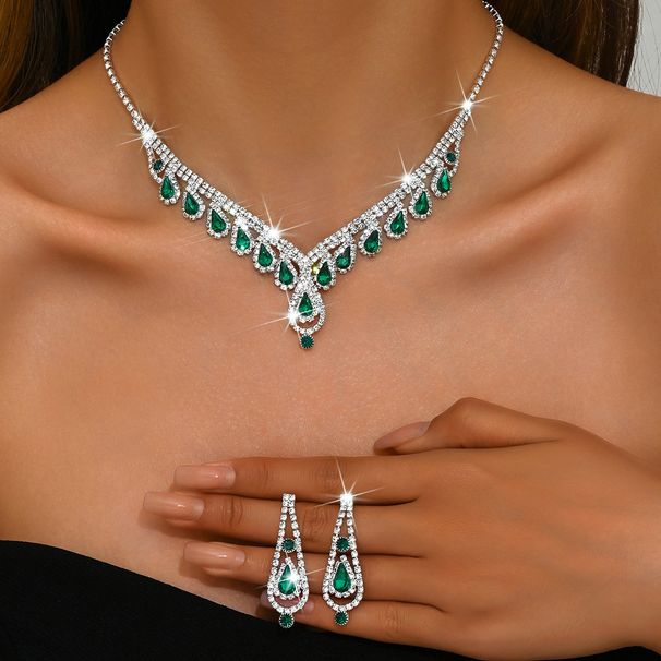 Women’s Jewelry Set Fashion Necklace Set Bridal Wedding Jewelry Full Diamond Water Drop Fashion Jewelry Earrings Bracelet Light Luxury Rhinestones_ipsvogv.com