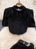 Women's Clothing light mature style, bubble short sleeves, single breasted, polka dot chiffon shirt, two piece suit_ipsvogv.com