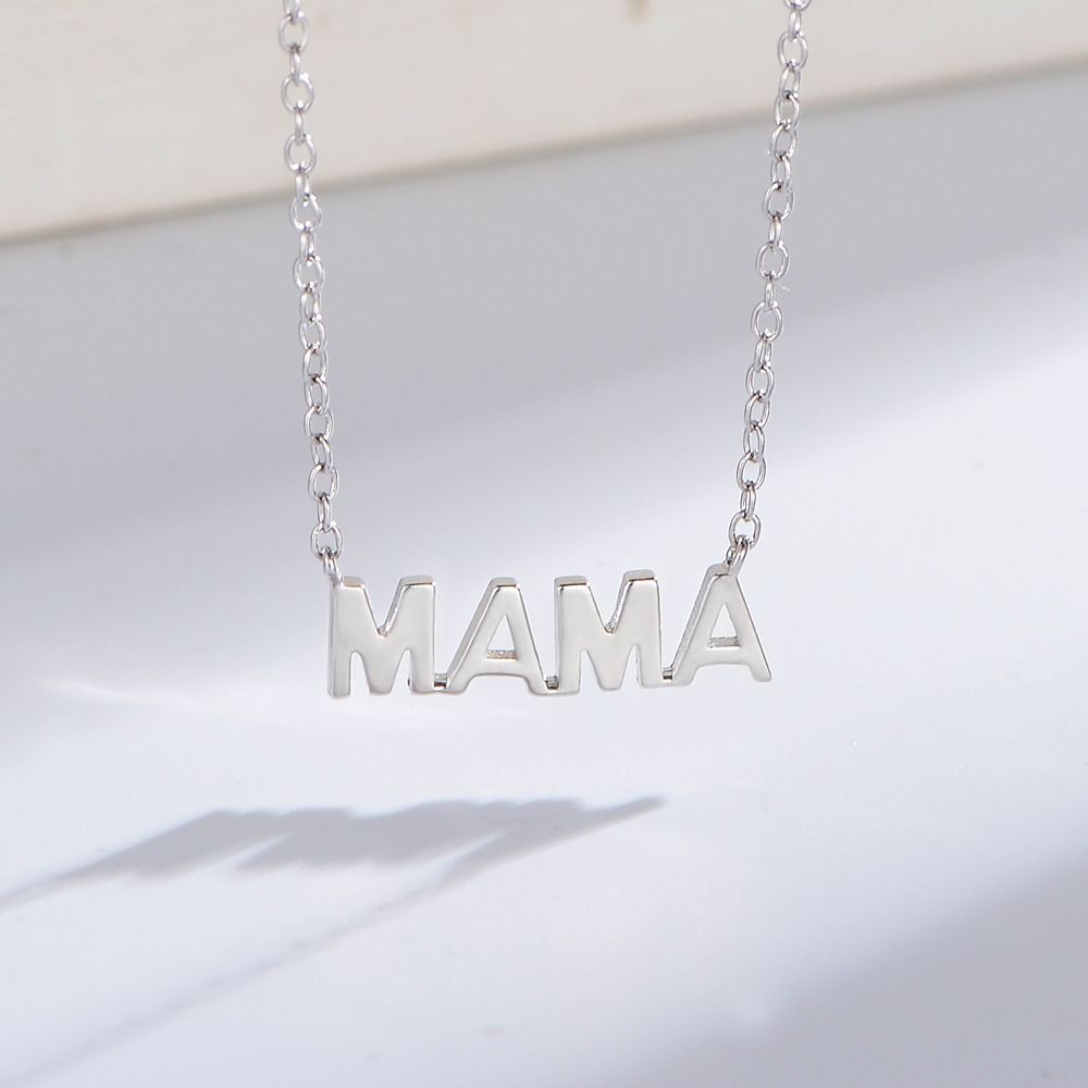 S Sterling Silver Electroplated 14K Glossy Mama Letter Pendant For Mother's Day Necklace, Women's Ins Style Minimalist_ipsvogv.com