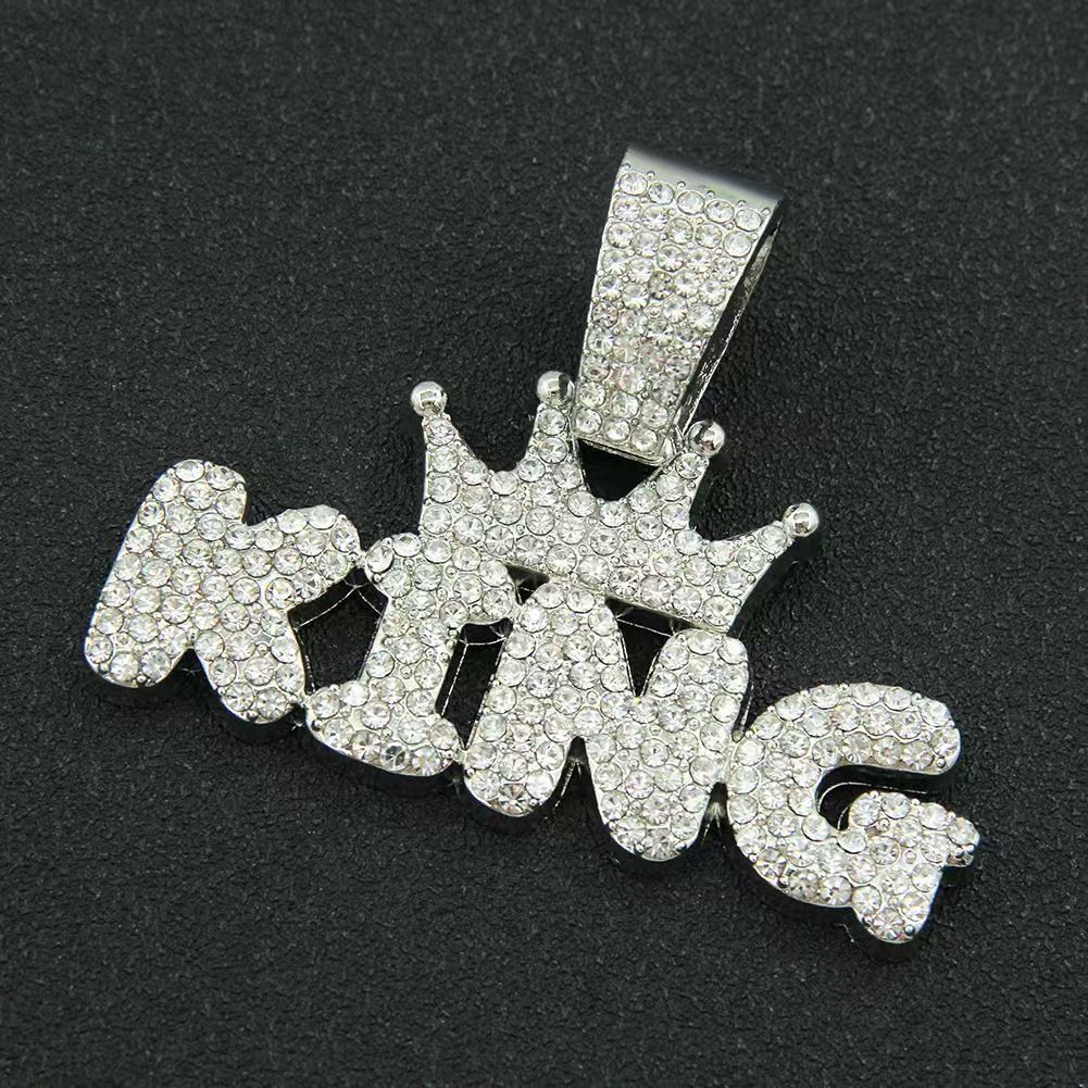 Hip Hop Letter KING Full Diamond Pendant Cuban Chain Men's And Women's Necklace Jewelry_ipsvogv.com