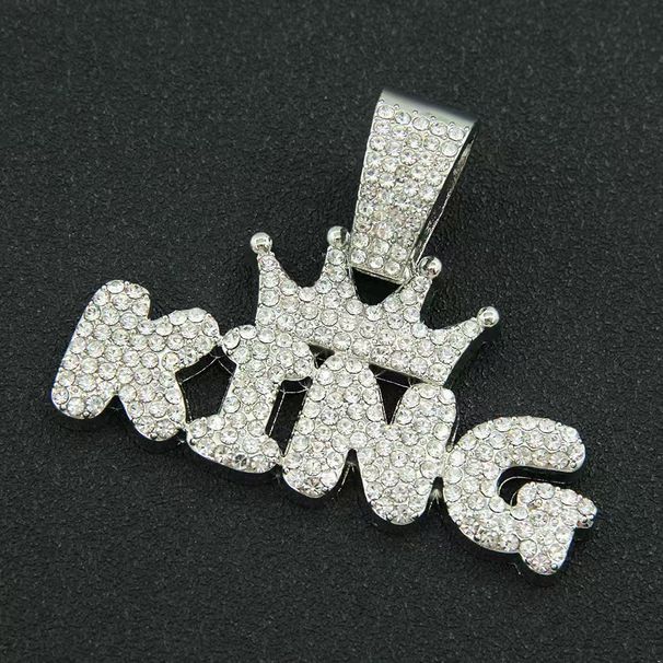 Hip Hop Letter KING Full Diamond Pendant Cuban Chain Men's And Women's Necklace Jewelry_ipsvogv.com