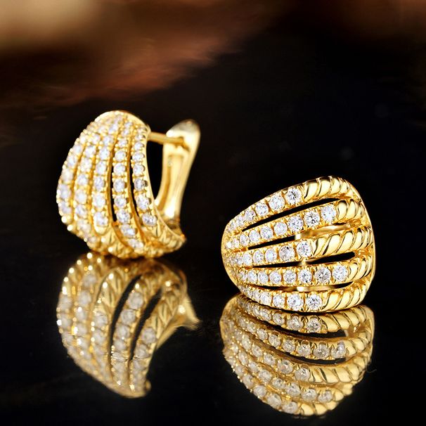 Cao Shi's High-end Ear Buckle Fashionable Lines, Multi-layered With Dense Inlay, Creative Hollow Design Earrings_ipsvogv.com