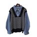 Women's Clothing Contrast color striped stitching denim sweater tops autumn and winter new Korean loose casual sweater pullover for women_ipsvogv.com