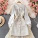 Women's temperament bow tie shirt two-piece suit tweed plaid suspender dress_ipsvogv.com